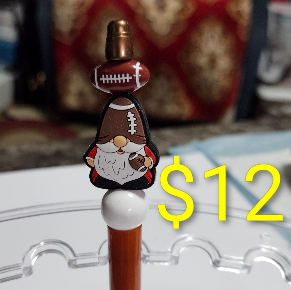 Handmade Football Gnome Pen with Brown and White Accents